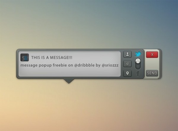 Fine Detail Message Pop-up UI with Toggle PSD web unique ui elements ui tooltip toggle stylish social icons quality psd popup pop-up original notification new modern message popup message interface hi-res HD fresh free download free framed elements download detailed design creative clean buttons   