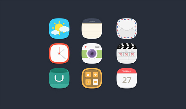 9 Flat Rounded iOS Icons Set weather shopping set rounded notes mail ios icons flat counter colorful clock camera calendar calculator   