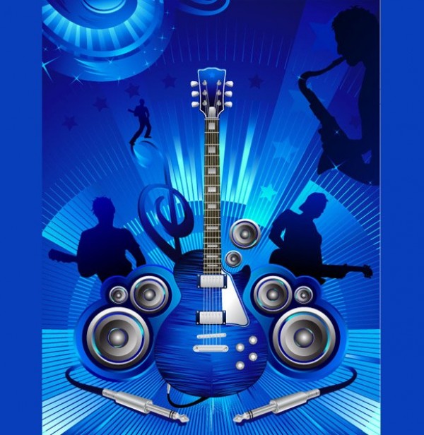 Blue Rock Music Abstract Poster Vector Background web vector unique ui elements stylish speakers saxophone player rock concert quality poster original new music poster music interface instruments illustrator high quality hi-res HD guitar graphic fresh free download free elements download detailed design creative blue background   
