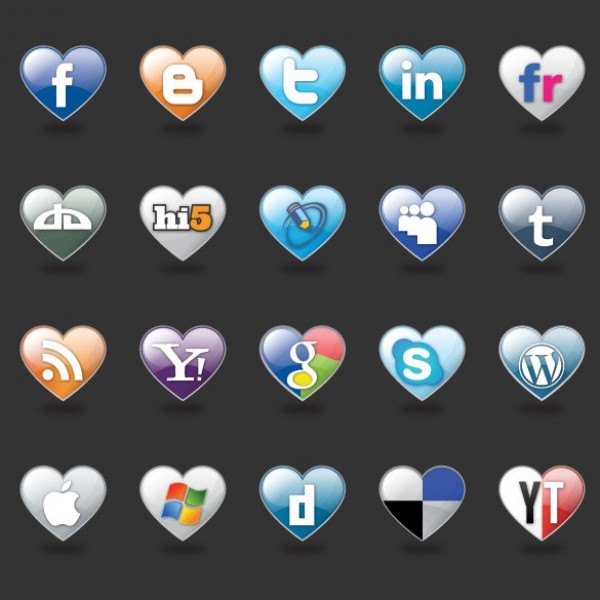 20 I Love Media Social Icons Vector Set web unique ui elements ui stylish social icons social simple set quality pack original new networking modern interface icons hi-res heart shape icons heart HD fresh free download free elements download detailed design creative clean bookmarking   