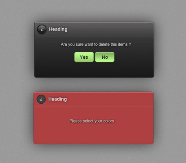 Custom Sleek Web UI Alert Box Set PSD web unique ui elements ui stylish sleek quality psd original new modern interface hi-res HD fresh free download free elements download detailed design delete now creative clean black alert box   