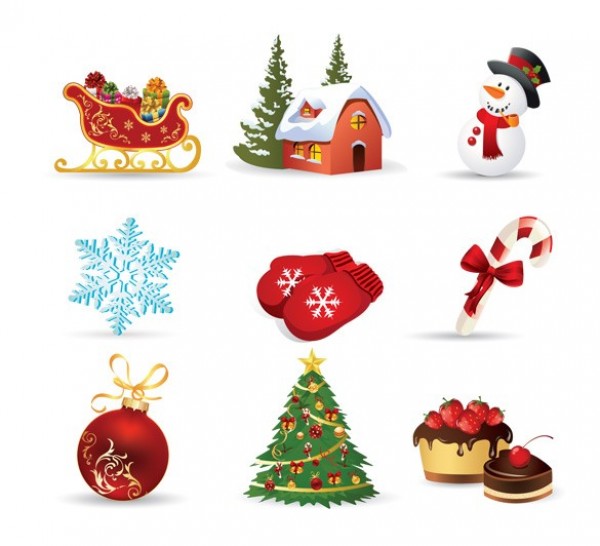 9 Christmas Design Vector Elements Set web vector unique ui elements stylish snowman snowflake snow-covered roof sleigh quality original new mittens interface illustrator icons house high quality hi-res HD graphic fresh free download free elements download detailed design creative christmas tree Christmas ball christmas candy cake   