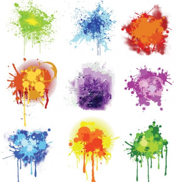 9 Artistic Splatter Paint Vector Elements web vector unique ui elements stylish splatter splat splash set quality paint splatter original new interface illustrator high quality hi-res HD halftone grunge graphic fresh free download free elements download detailed design creative colors colorful ai   