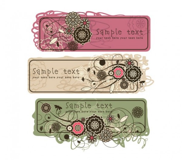 3 Retro Style Floral Vector Banners Set web vector unique ui elements trendy stylish retro quality pink original new interface illustrator hippie high quality hi-res HD green graphic fresh free download free floral elements download detailed design creative banner   