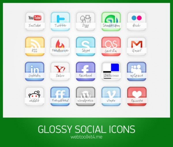 20 Glossy Social Media Icons PSD web unique ui elements ui stylish social media icons social simple quality original new networking modern interface icons hi-res HD fresh free download free elements download detailed design creative clean bookmarking   