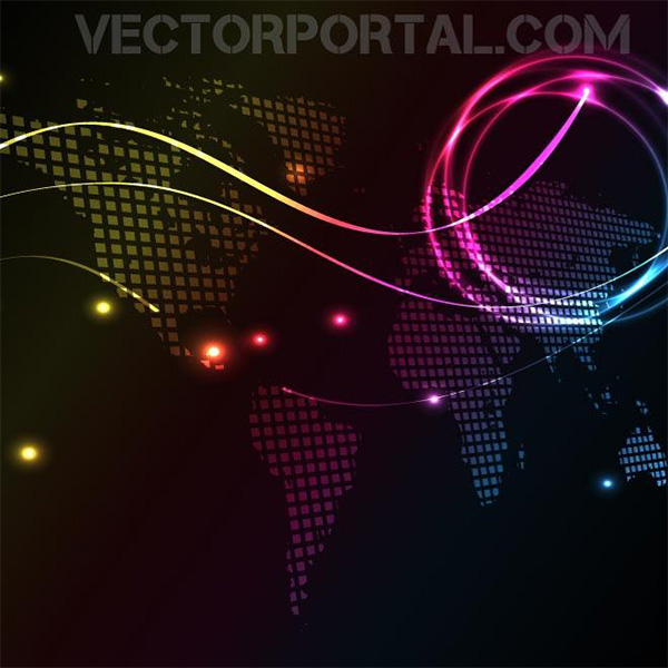 Electric Glow World Map Dark Background world map vector map lights glowing free download free electric dark colorful black background   