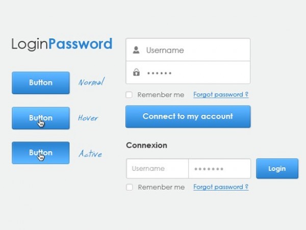 Crystal Clear Blue Login Form PSD web unique ui elements ui stylish states set quality psd password panel original new modern login form login interface hi-res HD fresh free download free field elements download detailed design creative clean buttons box blue   