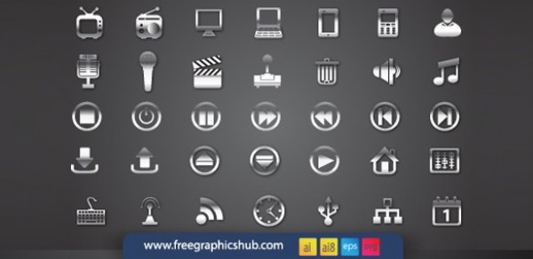 35 Gleaming Chrome Vector Icons Set web vector icons set vector unique ui elements stylish shiny set quality original new metal interface illustrator icons high quality hi-res HD graphic fresh free download free elements download detailed design creative chrome vector icons chrome icons chrome   