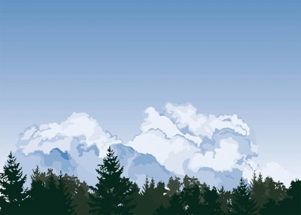 Summer Clouds of the Forest Vector Background web vector unique trees summer stylish spruce sky skies quality pines original new nature modern illustrator high quality graphic fresh free download free forest download design creative cloudy skies clouds blue background   