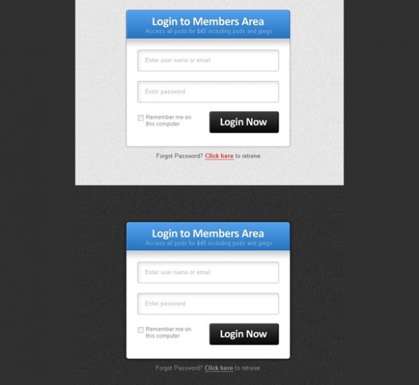 Clean Smooth Members Login Form PSD web unique ui elements ui stylish simple signin quality psd password original new modern members login interface hi-res HD fresh free download free form elements download detailed design creative clean box blue   