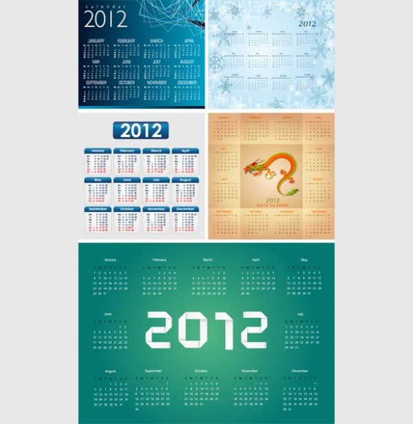 5 Modern 2012 Year Calendars Vector Set yearly year web vector unique ui elements stylish quality original new interface illustrator high quality hi-res HD graphic fresh free download free elements dragon download detailed design date creative calendar 2012 calendar 2012   