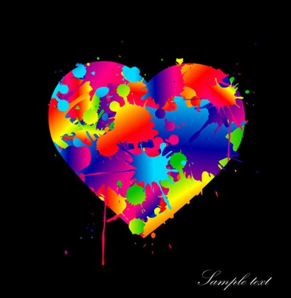 Vibrant Colors Splattered Heart Vector Background web vivid vibrant vector unique stylish splatter quality paint original illustrator high quality heart graphic fresh free download free eps download design creative colors colorful bright black background   