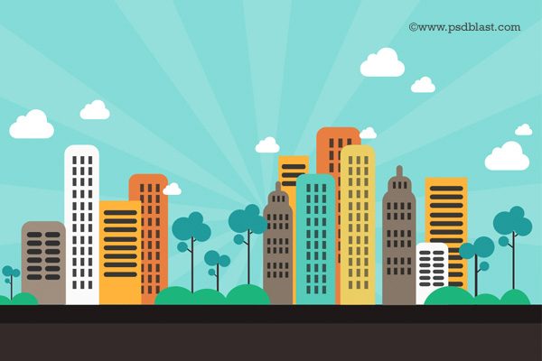 Flat Cartoon CityScape Background ui elements skyline psd interface high rise free download free flat download cityscape city cartoon buildings background   