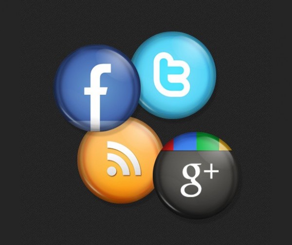 4 Glossy Round Social Media Buttons Set PSD web unique ui elements ui twitter stylish social set rss quality psd original new networking modern media interface icons hi-res HD google plus fresh free download free facebook elements download detailed design creative clean buttons bookmarking   