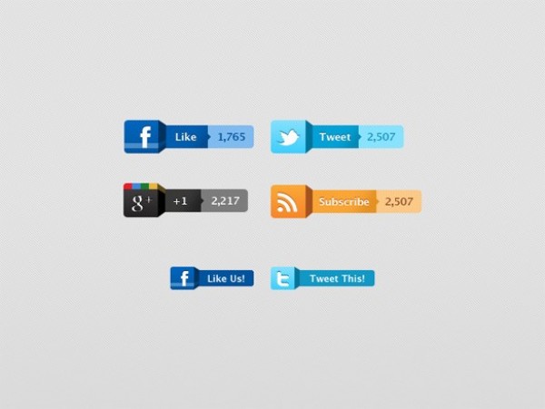6 Stylized Social Media Logo Buttons Set PSD web unique ui elements ui twitter tweet stylish social media icons social simple rss quality original new networking modern logo. buttons like button interface icons hi-res HD google plus fresh free download free facebook elements download detailed design creative clean   