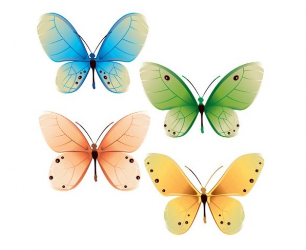 4 Delicate Colorful Butterflies Vector Set web vector unique ui elements stylish spotted set quality original new interface illustrator high quality hi-res HD green graphic fresh free download free elements download detailed design creative colorful butterflies blue   