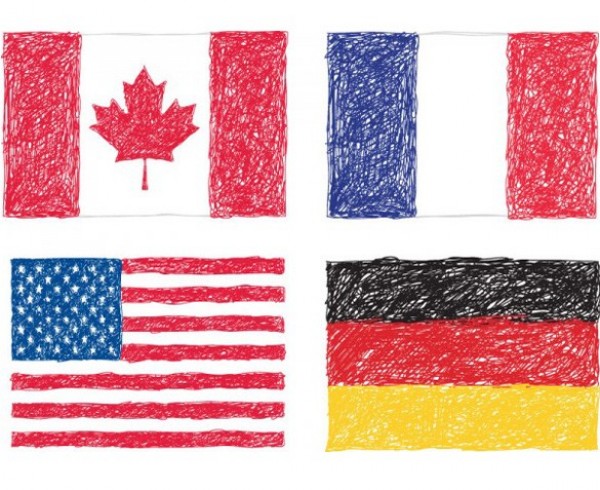 4 Scribble Drawing Country Flags Vector Set web vector usa unique ui elements stylish set scribble quality patriotic original new nation interface illustrator high quality hi-res HD hand drawn graphic fresh free download free flags eps England elements download detailed design creative country Canada   