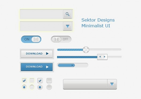 Clean Minimalist Web UI Elements Kit PSD web unique ui set ui kit ui elements ui toggle switches stylish sliders search field quality psd original new modern light interface input field hi-res HD grey fresh free download free elements dropdown button download buttons download detailed design creative clean check boxes blue   