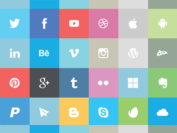 24 Flat Social Media Icons Vector Pack ui elements ui square social icons social round networking metro media icons free download free flat colorful   