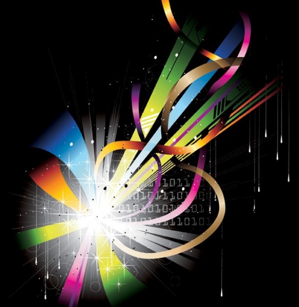 Colorful Tech Style Abstract Vector Background web vector unique ui elements technology tech stylish ribbons quality original new interface illustrator high quality hi-res HD graphic glowing glare fresh free download free eps elements Drops download detailed design creative colors colorful black background   