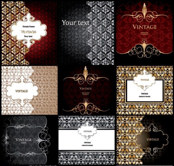 16 Vintage Luxury Card Vector Templates web vintage vector unique ui elements template stylish quality pattern ornate original new luxury interface illustrator high quality hi-res HD graphic fresh free download free elements download detailed design decorative creative card background   