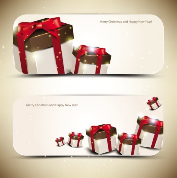 2 Christmas Gift Box UI Banners Vector Set web vector unique ui elements stylish set red bow red quality original new interface illustrator high quality hi-res header HD graphic gift box fresh free download free eps elements download detailed design creative christmas greetings christmas banner christmas chocolate banners   