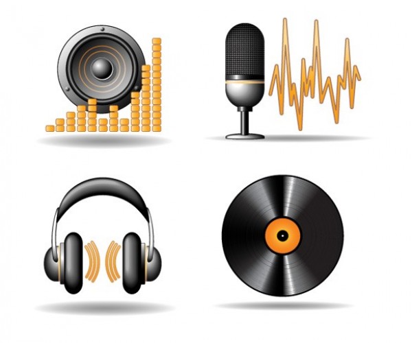 4 Music Related Retro Vector Icons Set web vinyl vector unique ui elements stylish stereo speaker record quality original new music microphone interface illustrator icons high quality hi-res headphones HD graphic fresh free download free equalizer elements download detailed design creative   