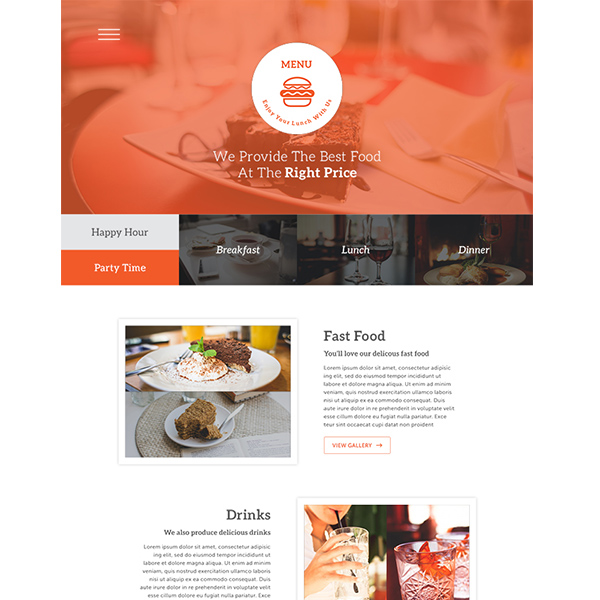 Menu Restaurant One Page Template website scroll restaurant one page menu food   