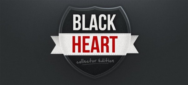 Cool Black Heart Ribbon Badge PSD web unique ui elements ui texture stylish stitched shield ribbon quality psd original new modern interface hi-res heart badge heart HD fresh free download free fabric elements download detailed design creative clean black heart black badge   