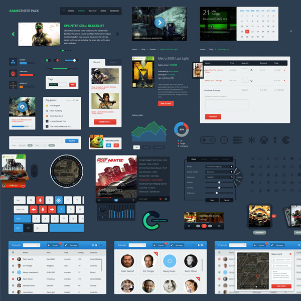 Complete Gamecenter UI Elements Kit weather widget ui kit ui game kit ui elements sliders set psd players pack navigation menu interface image slider icons graph games ui kit gamecenter free download free equalizer download calendar buttons   