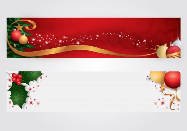 2 Christmas Decoration Vector Banner Set web vector unique ui elements stylish set red quality original new mistletoe interface illustrator holiday high quality hi-res header HD graphic fresh free download free festive elements download detailed design creative christmas header christmas bannr banner ai   