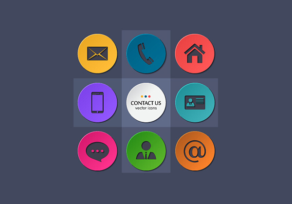 9 Round Flat Circle Contact Vector Icons Set vector set round phone mobile message mail icons icon file contact circle @   