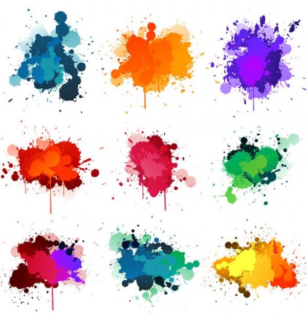 Vivid Colors Paint Splashes Vector Set vector unique stylish splat splashes splash quality original ink splat illustrator high quality grunge graphic fresh free download free download creative colors colorful   