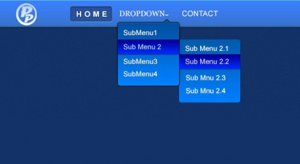 Attractive Blue Navigation Menu with Dropdowns web unique ui elements ui submenu stylish quality psd original new navigation menu navigation modern menu interface hi-res HD fresh free download free elements dropdown download detailed design creative clean blue bar   