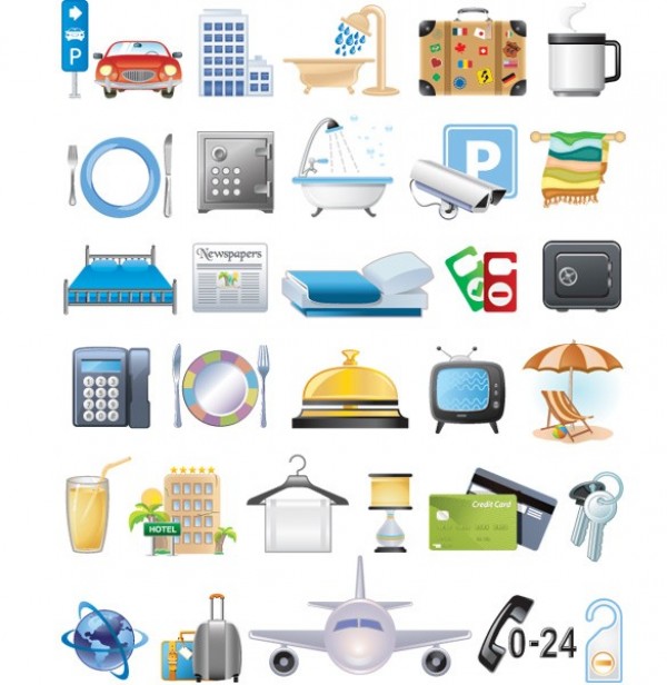 Tourism Travel Hotel Vector Icons Pack web vector unique ui elements travel tourist tourism suitcase stylish room service quality original new luggage jet interface illustrator icons hotel high quality hi-res HD graphic fresh free download free elements download detailed design creative   