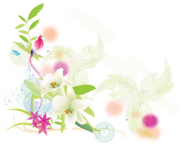 Soft Exotic Lily Bird Floral Vector Background web vector unique tropical stylish soft quality original lily lilies illustrator high quality graphic fresh free download free floral exotic eps download design delicate creative background abstract   