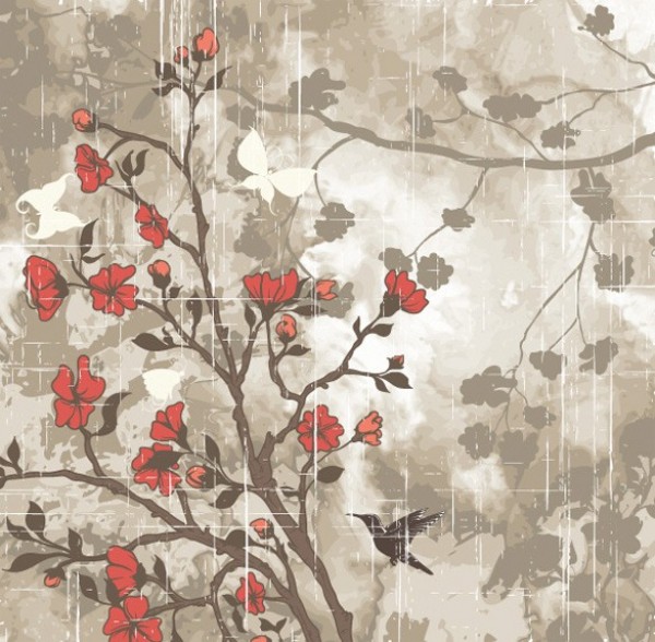 Grunge Flowering Tree Vector Background web vintage vector unique tree stylish quality original illustrator high quality grunge graphic fresh free download free flowers floral download design creative background   