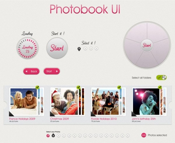 Snazzy Web UI Photobook Design PSD web unique ui elements ui stylish quality psd pink pictures photos photobook photo book photo album original new modern interface hi-res HD fresh free download free frames elements download detailed design creative clean buttons album   