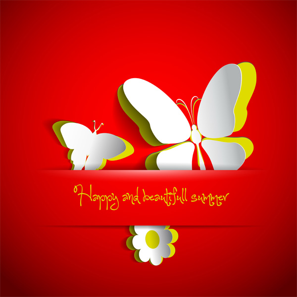 Paper Butterflies Cutout Summer Card vector summer red pocket paper free download free cutout card butterflies background   