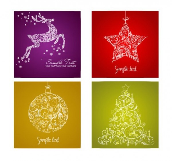 4 Intricate Christmas Card Vector Illustrations web vector unique ui elements tree ornament tree stylish star set reindeer quality original new interface illustrator high quality hi-res HD hand drawn graphic fresh free download free elements download detailed design creative christmas card christmas card ball abstract christmas tree abstract   
