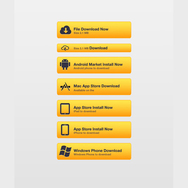 Vivid Yellow Download App Buttons Set PSD yellow Windows phone button web unique ui elements ui stylish set quality psd original new modern Mac app store iphone interface install app button icons hi-res HD fresh free download free elements download cloud button download buttons download app button download detailed design creative cloud clean black app store Android install button Android icon Android app   