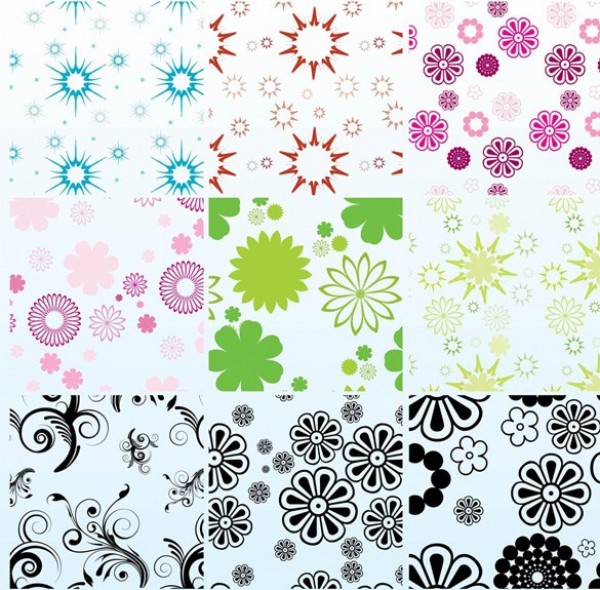 9 Retro Floral & Starburst Tileable Vector Patterns web vector unique tileable tile stylish stars starburst seamless retro quality pattern original illustrator high quality graphic fresh free download free floral download design creative background abstract   