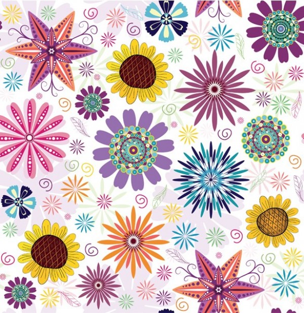 Colorful Simplistic Flowers Pattern Vector Background web vector unique ui elements stylish seamless quality pattern original new interface illustrator high quality hi-res HD graphic fresh free download free flowers floral eps elements download detailed design creative colors colorful bright background ai   