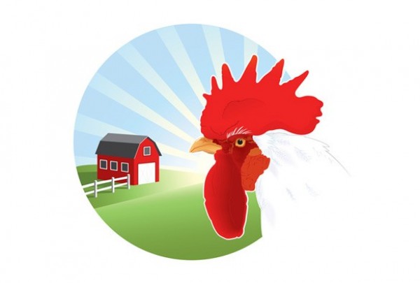 Colorful Rooster Farm Vector Scene web vector unique ui elements sunrise stylish scene rooster quality original new morning interface illustrator high quality hi-res HD graphic fresh free download free farm elements download detailed design creative countryside barn   