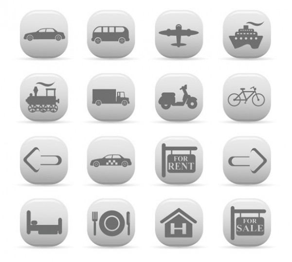 16 Grey Transport Travel Vector Icons Set web vector unique ui elements travel transportation transport stylish sale rent quality original new interface illustrator icons icon house home icon high quality hi-res HD graphic fresh free download free for sale sign for rent sign elements download detailed design creative   