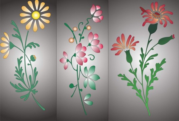 3 Lovely Vector Stemmed Flowers web vector unique ui elements stylish stemmed flower quality plant original new illustrator high quality graphic fresh free download free flowers floral download design delicate creative bouquet background   