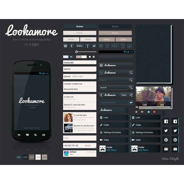 Lookamore UI Kit for Android App PSD web unique ui set ui kit ui elements ui switches stylish social icons smartphone slider quality psd player original new navigation modern Lookamore interface hi-res HD fresh free download free fields elements download detailed design creative clean buttons applications app Android ui kit android   