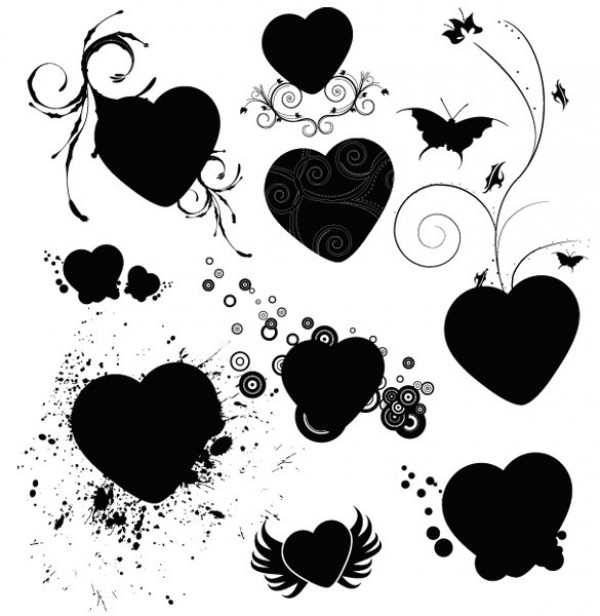 Grunge Heart Butterfly Vector Shapes Set web vector valentines unique ui elements stylish shapes quality original new interface illustrator high quality hi-res heart HD grunge heart graphic fresh free download free elements download detailed design creative butterfly shape   