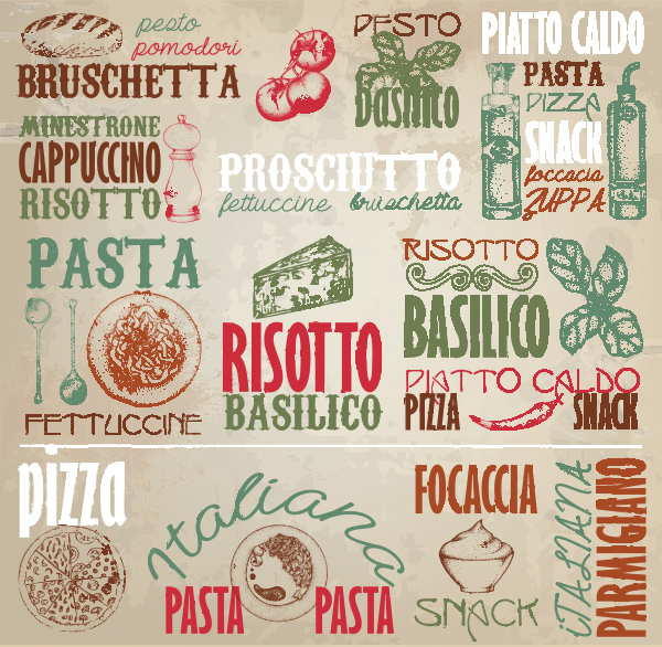 Italian Food Restaurant Topography Logos vintage vector topography set restaurant pizza logotypes logos italian free food drawings bread   