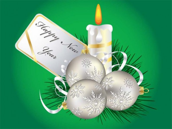 Happy New Year Candle Decorative Card white web vector unique ui elements stylish quality pdf original new lit candle interface illustrator holiday high quality hi-res HD happy new year green graphic fresh free download free elements download detailed design decorated creative christmas candle balls background ai   